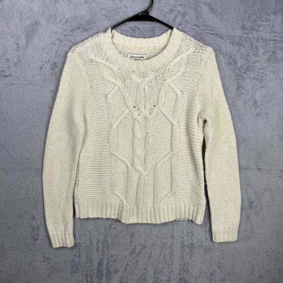 Abercrombie & Fitch Cable Knit Sweater Womens Small Preppy Academia Fisherman - Picture 1 of 5